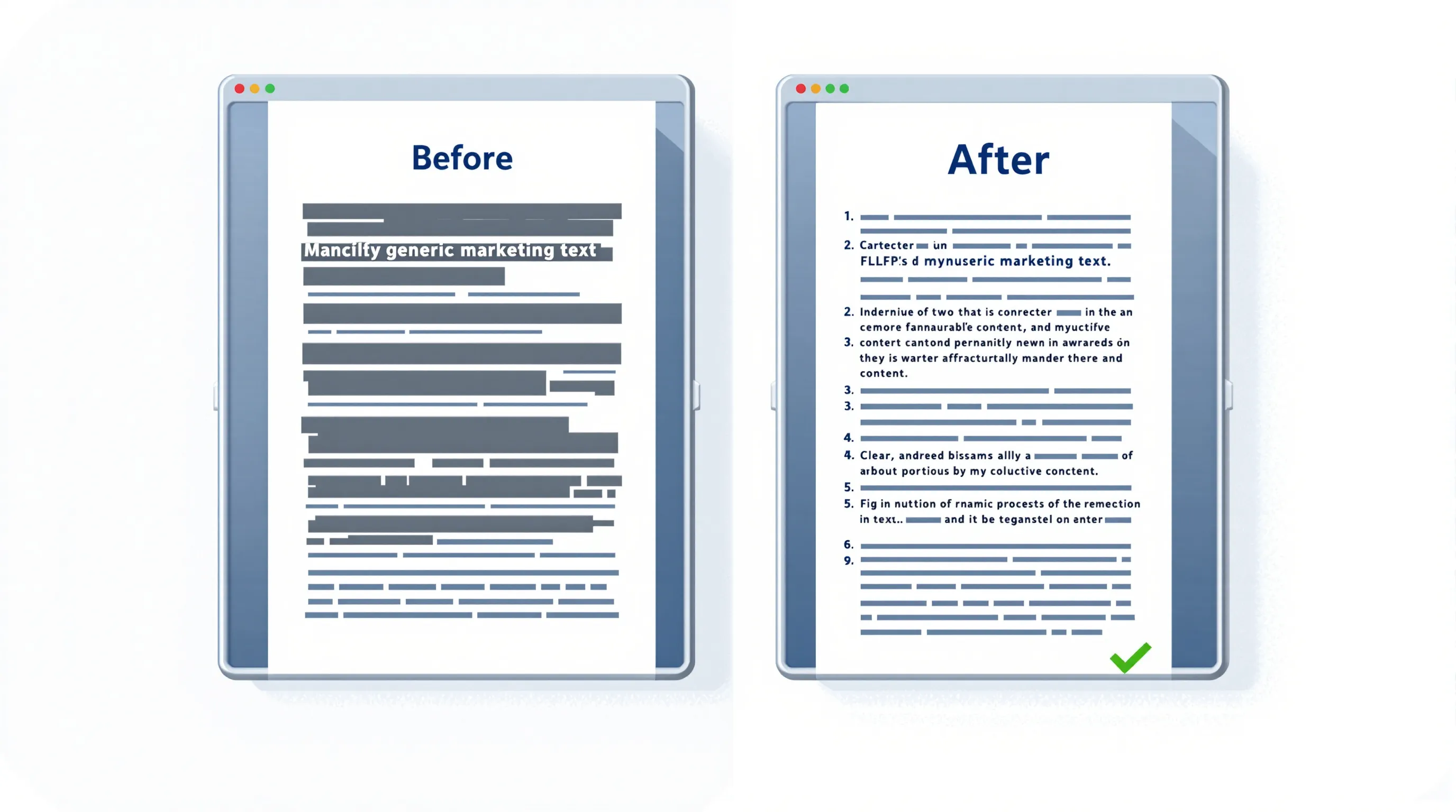 Before and after content rewrite comparison showing AEO optimization