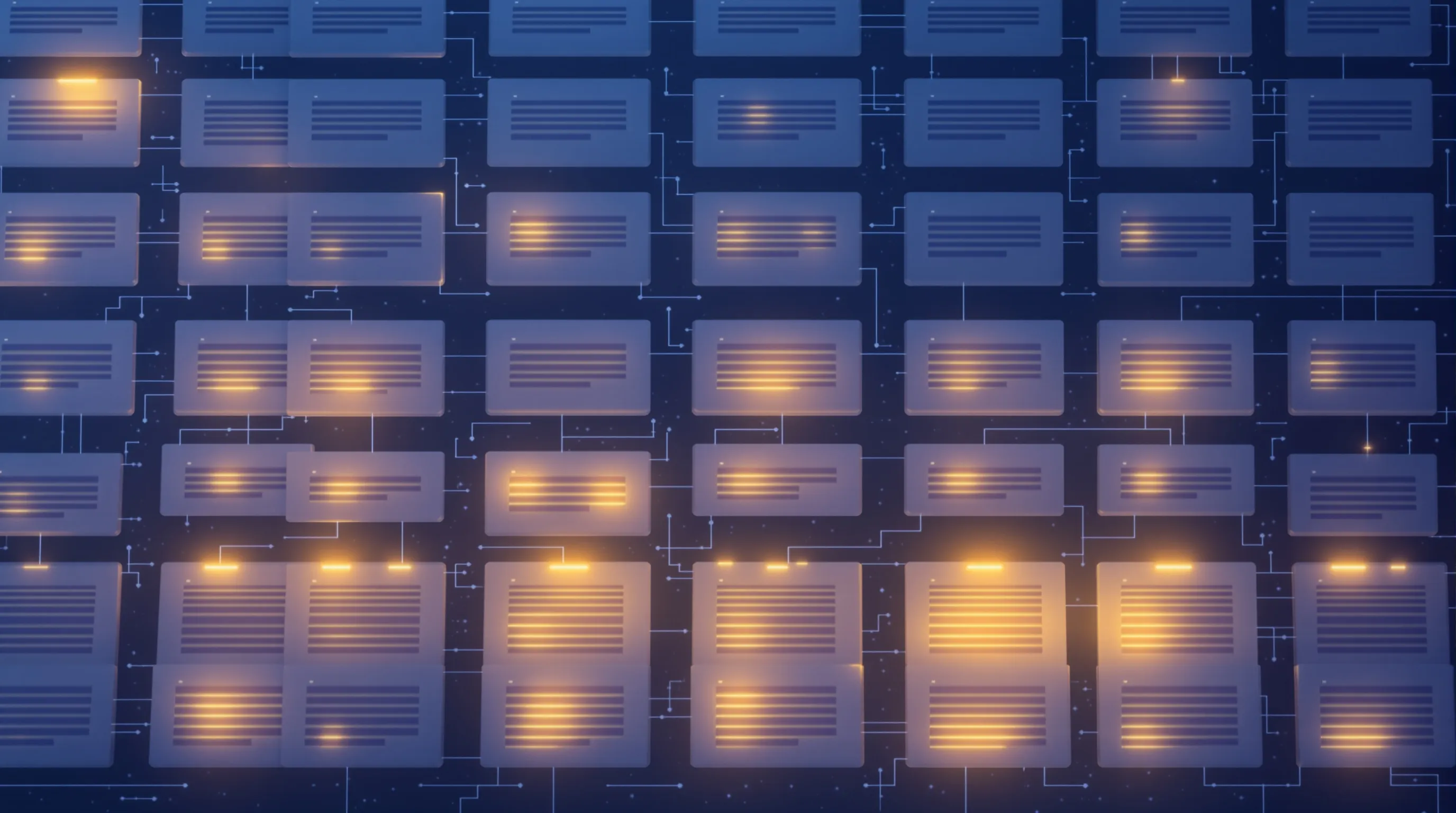 Perplexity source selection process: a grid of web documents with some highlighted as chosen citations and others fading into shadow, illustrating the engine's algorithmic filtering behavior
