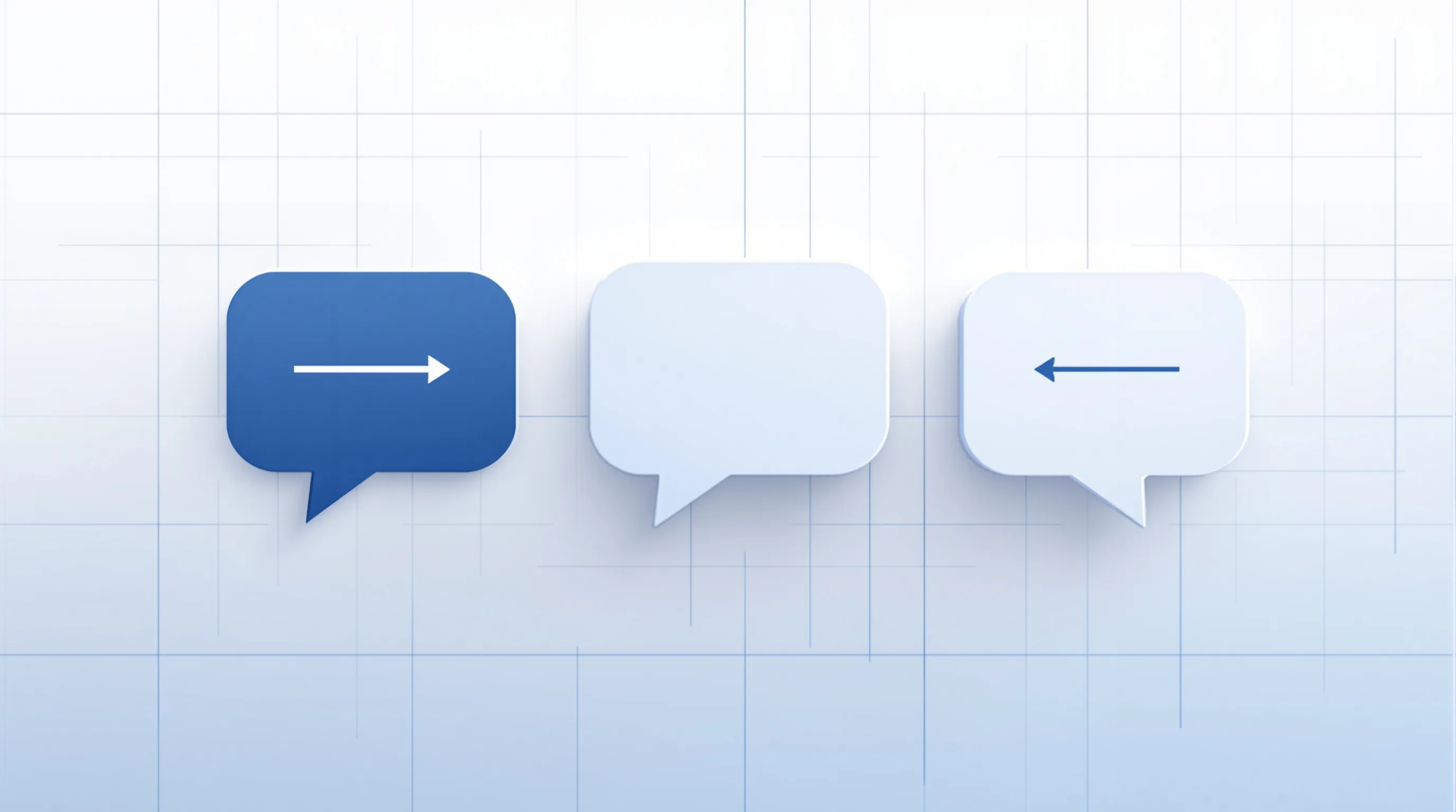 Abstract chat icons diverging toward three different paths, representing inconsistent answers across AI search engines.