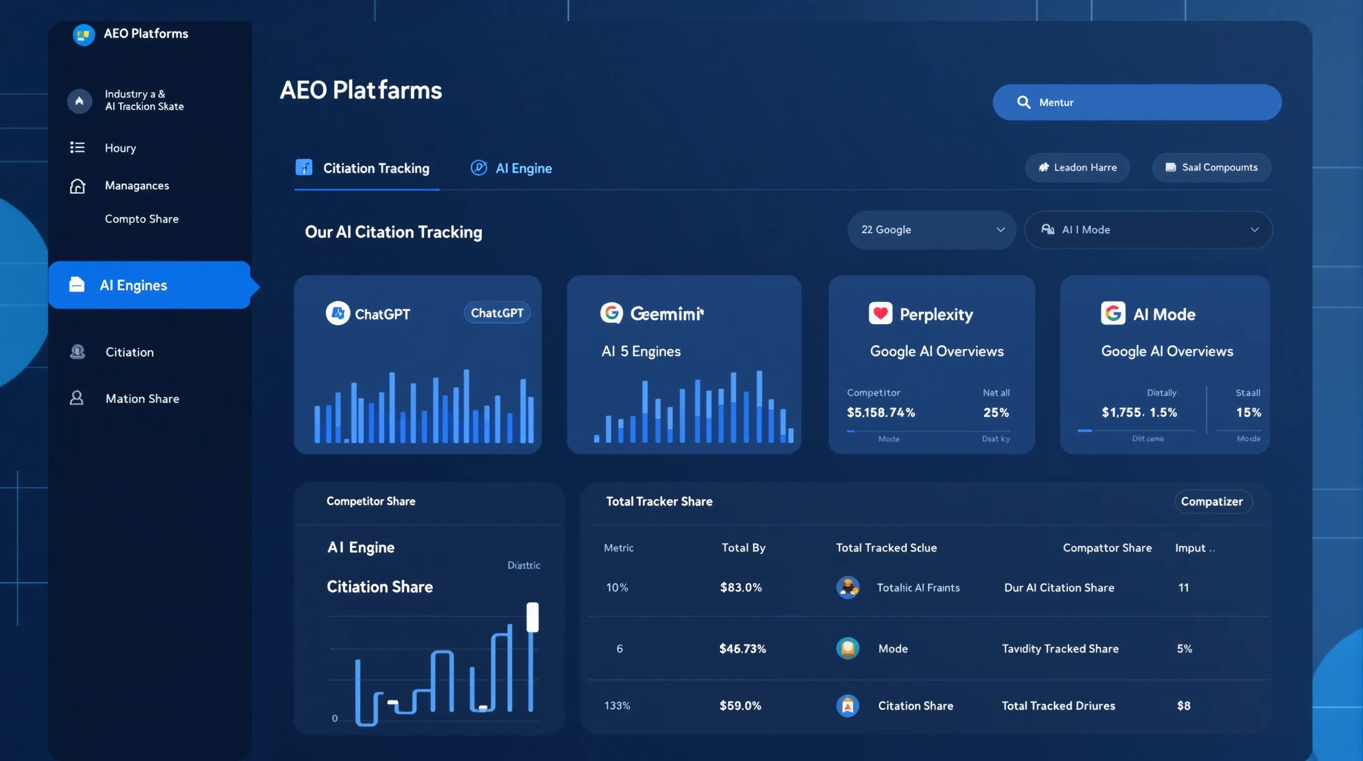 Screenshot of SE Ranking's AI Search Toolkit dashboard showing citation share across ChatGPT, Gemini, Perplexity, Google AI Overviews, and AI Mode - an example of the measurement stack in practice.